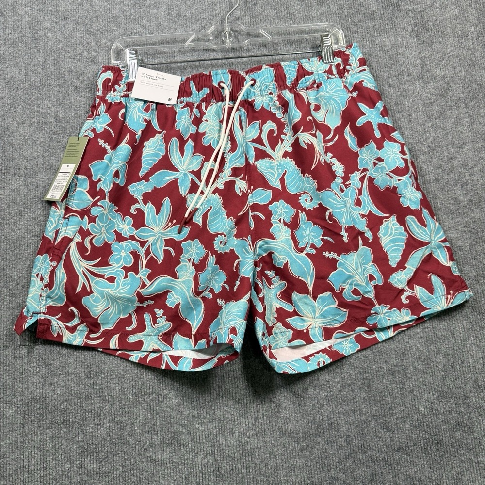 Goodfellow & Co Mens Swim Trunks Medium Red Blue Floral 5" Lined NWT - Picture 1 of 8